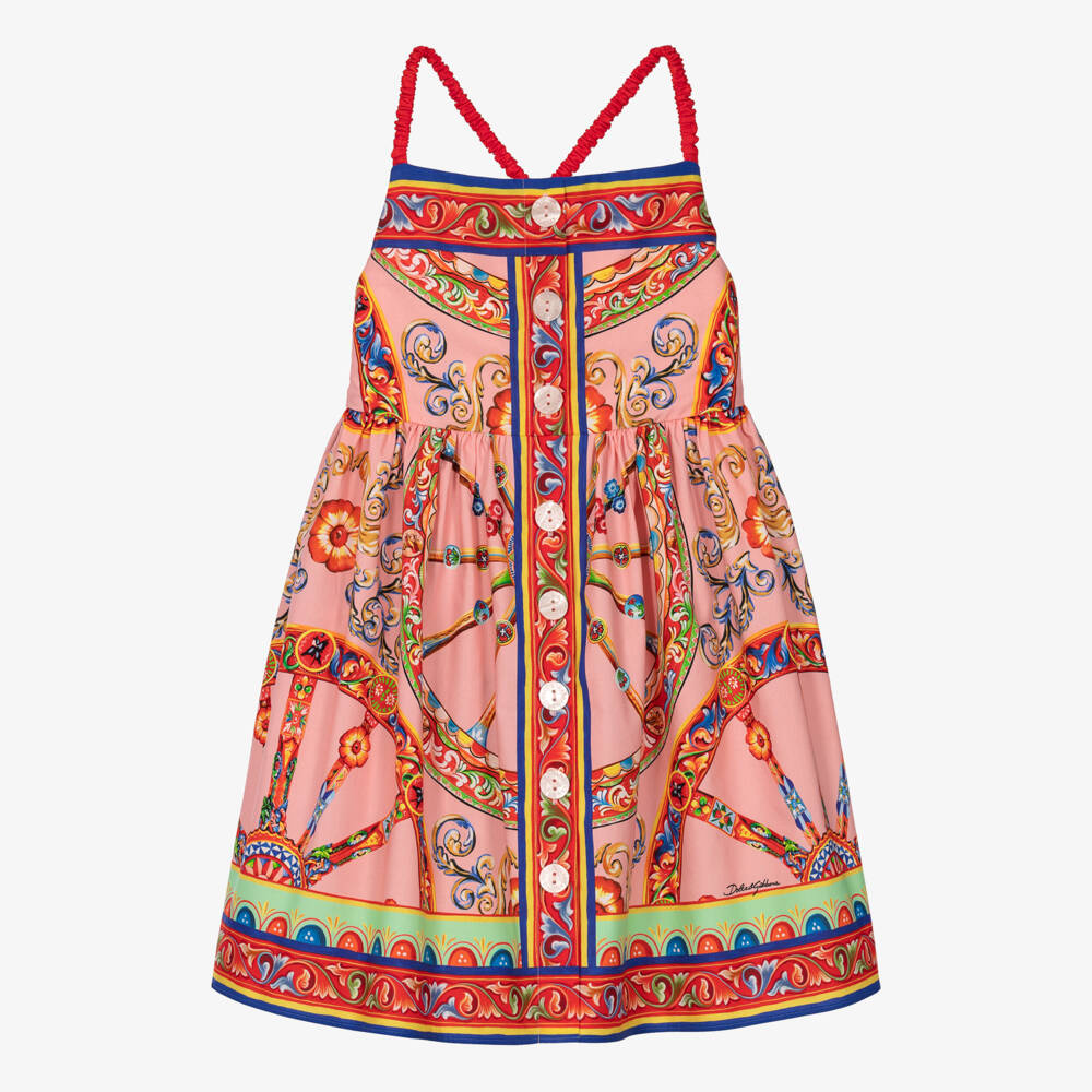 Dolce & Gabbana-Girls Pink Carretto Print Sleeveless Dress | Childrensalon