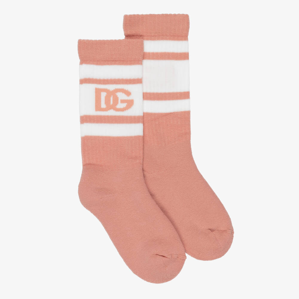 Dolce & Gabbana-Girls Pink Cotton DG Logo Socks | Childrensalon