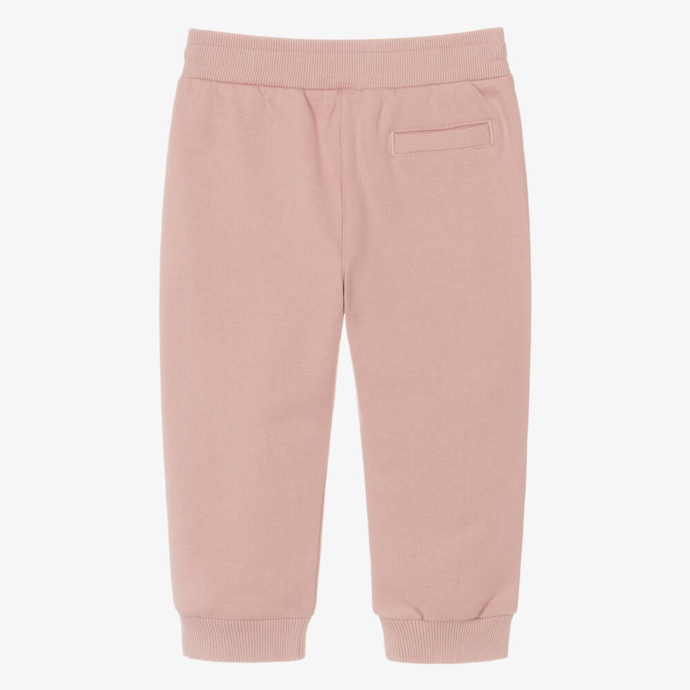 Dolce & Gabbana-Girls Pink Cotton Joggers with Leopard Print Heart | Childrensalon