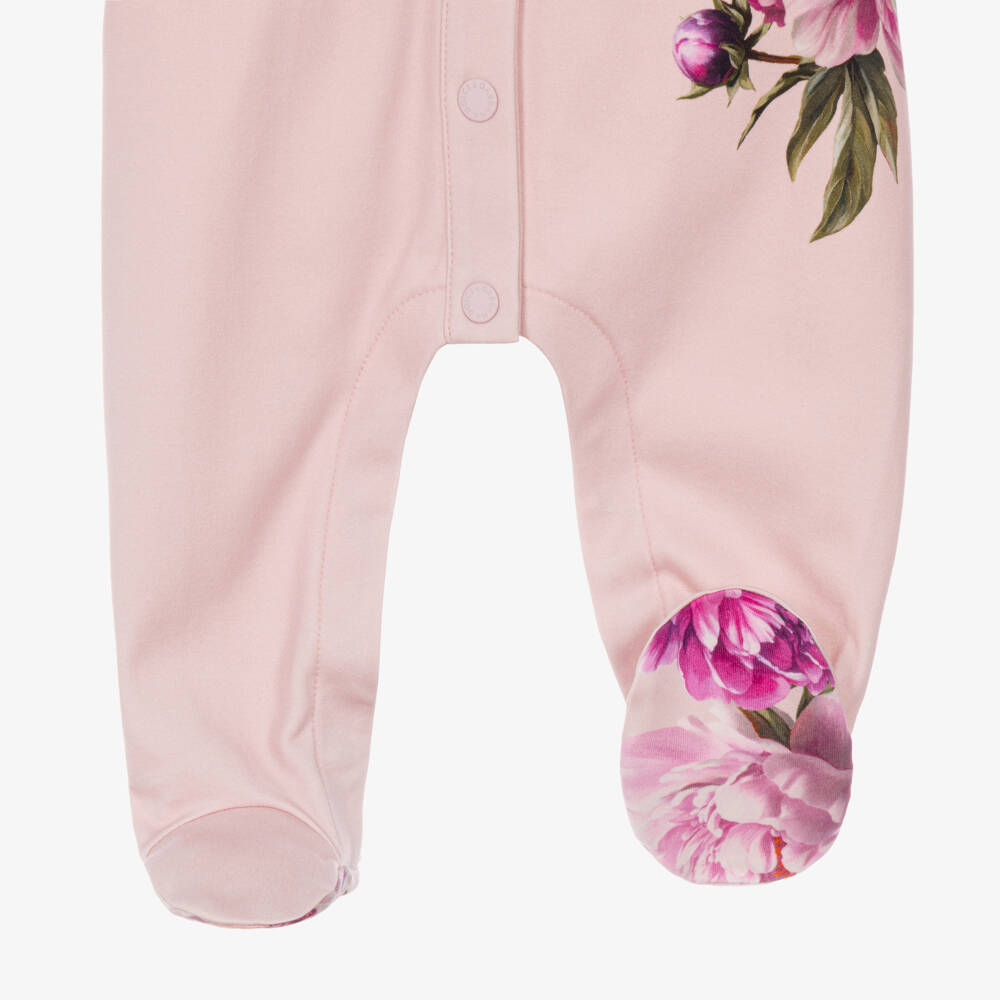 Dolce & Gabbana-Girls Pink Cotton Peony Print Babysuit Gift Set | Childrensalon