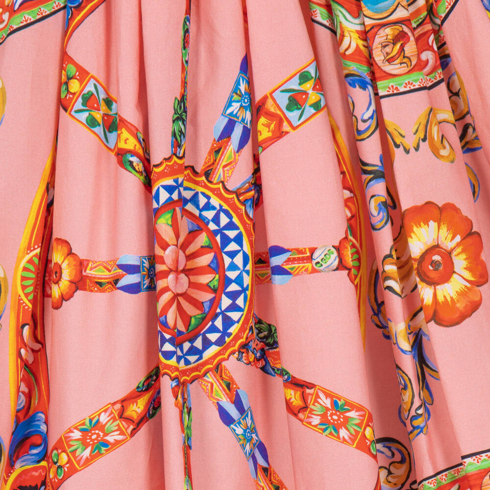 Dolce & Gabbana-Girls Pink Cotton Poplin Carretto Print Dress | Childrensalon