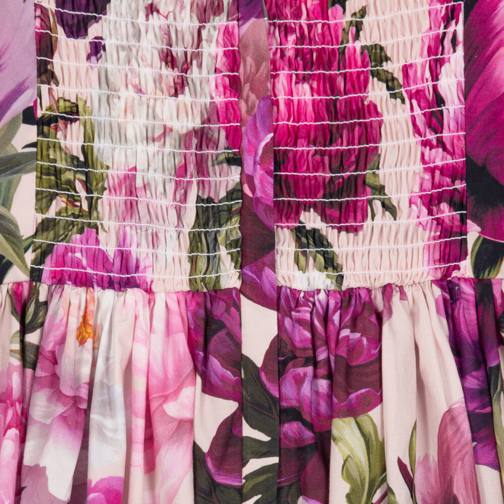 Dolce & Gabbana-Girls Pink Cotton Poplin Peony Print Dress | Childrensalon