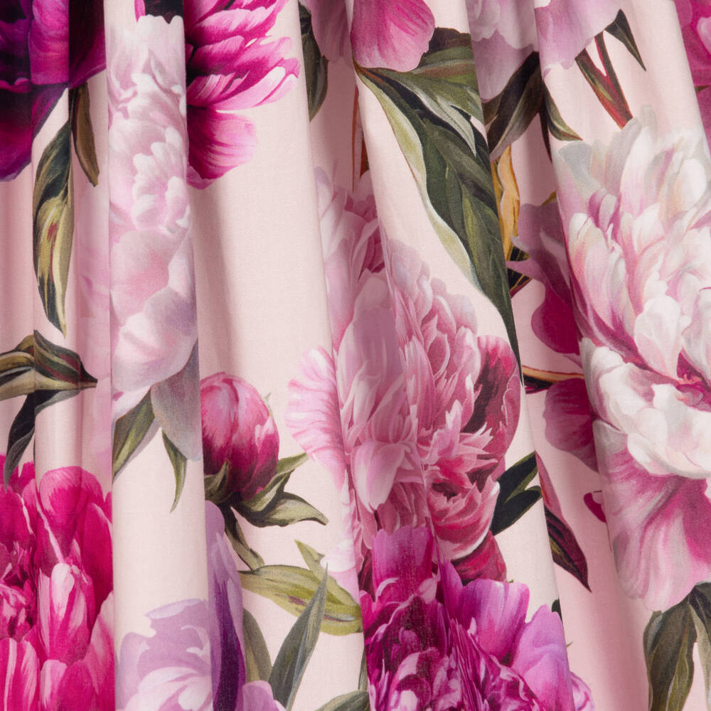 Dolce & Gabbana-Girls Pink Cotton Poplin Peony Print Dress | Childrensalon