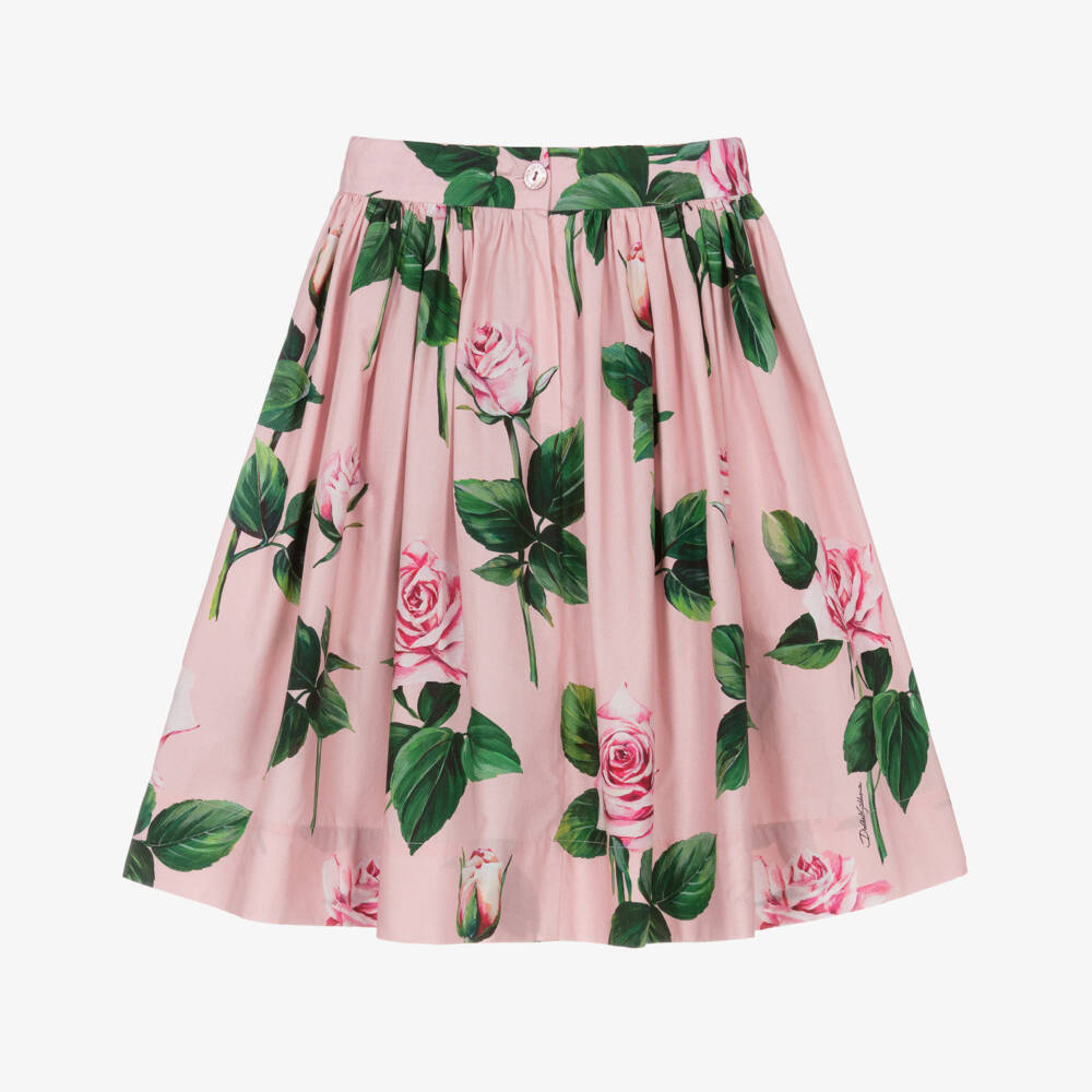 Dolce & Gabbana-Girls Pink Cotton Roses Skirt | Childrensalon