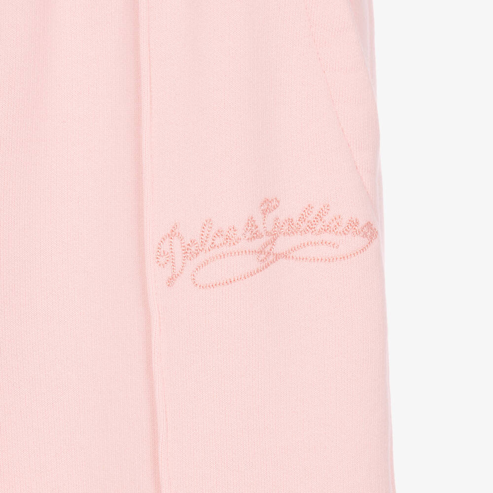 Dolce & Gabbana-Girls Pink Cotton Wide-Leg Joggers with Logo Embroidery | Childrensalon