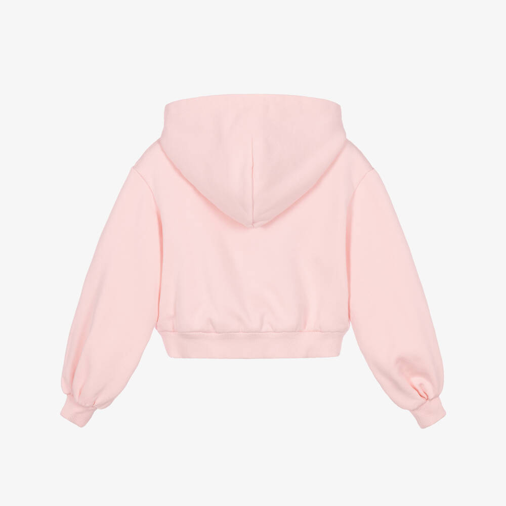 Dolce & Gabbana-Girls Pink Cotton Zip-Up Hoodie with Logo Embroidery | Childrensalon