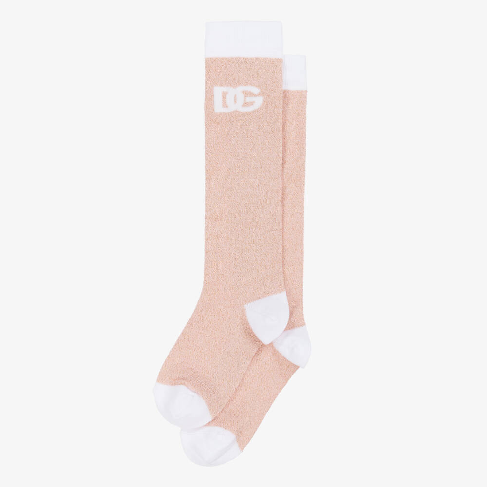 Dolce & Gabbana-Girls Pink DG Long Socks | Childrensalon