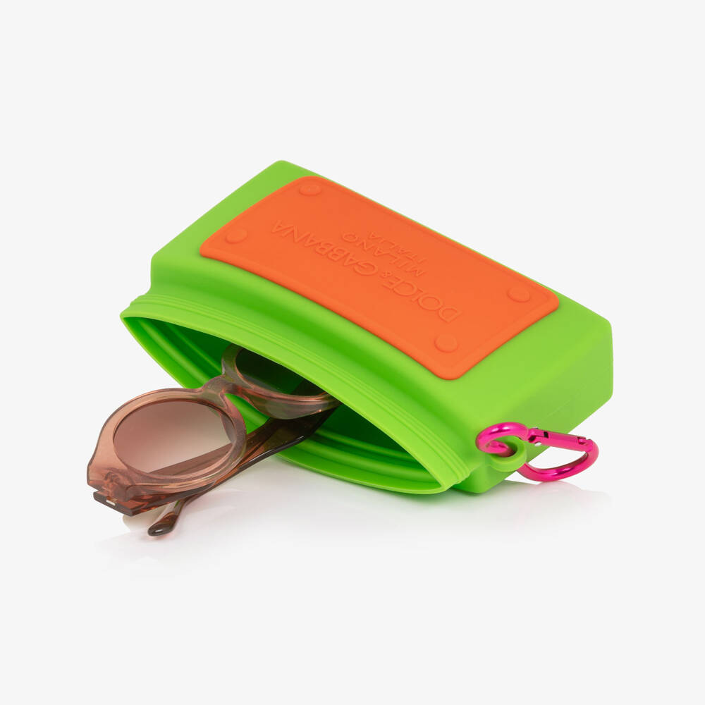 Dolce & Gabbana-Girls Pink Glitter Sunglasses with DG Logo | Childrensalon