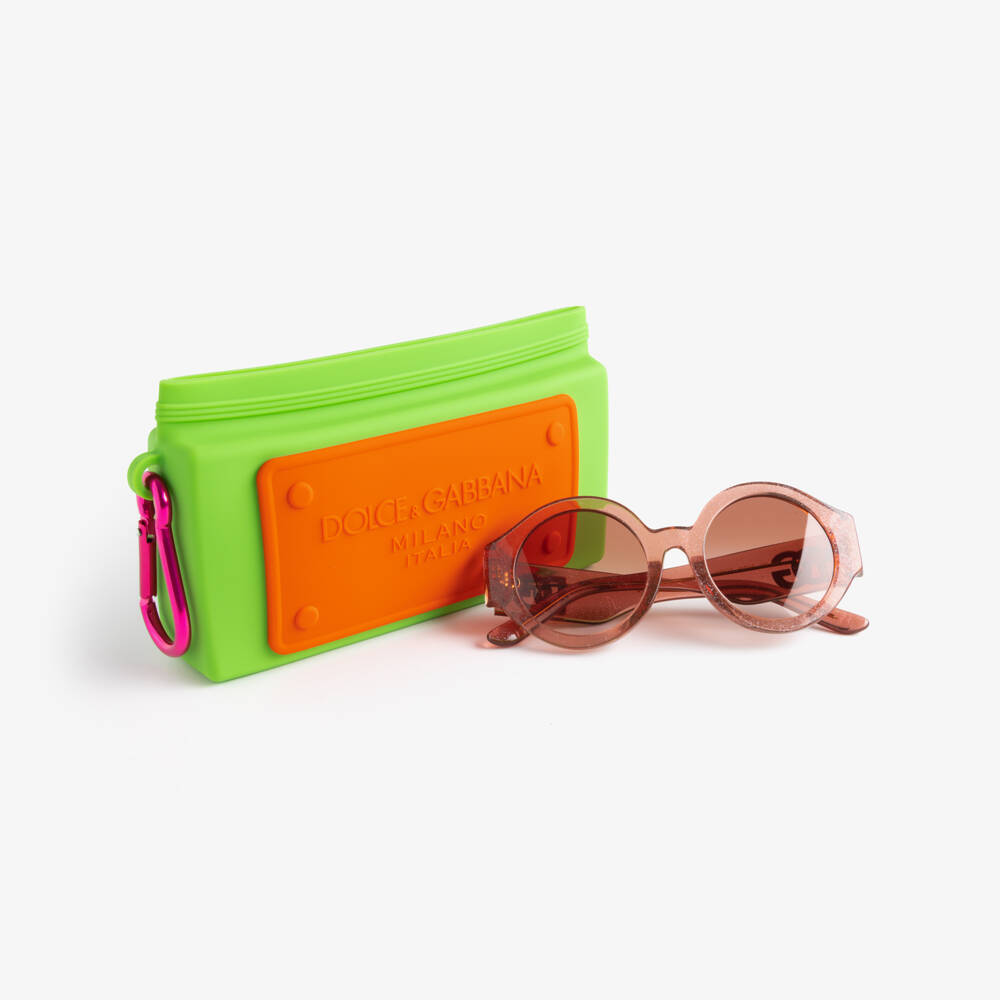 Dolce & Gabbana-Girls Pink Glitter Sunglasses with DG Logo | Childrensalon