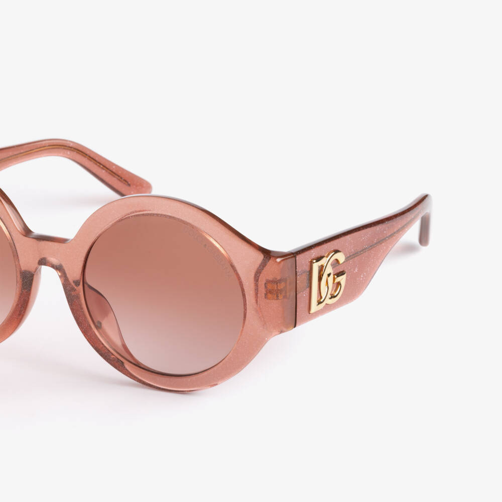 Dolce & Gabbana-Girls Pink Glitter Sunglasses with DG Logo | Childrensalon