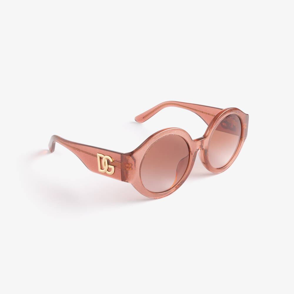 Dolce & Gabbana-Girls Pink Glitter Sunglasses with DG Logo | Childrensalon