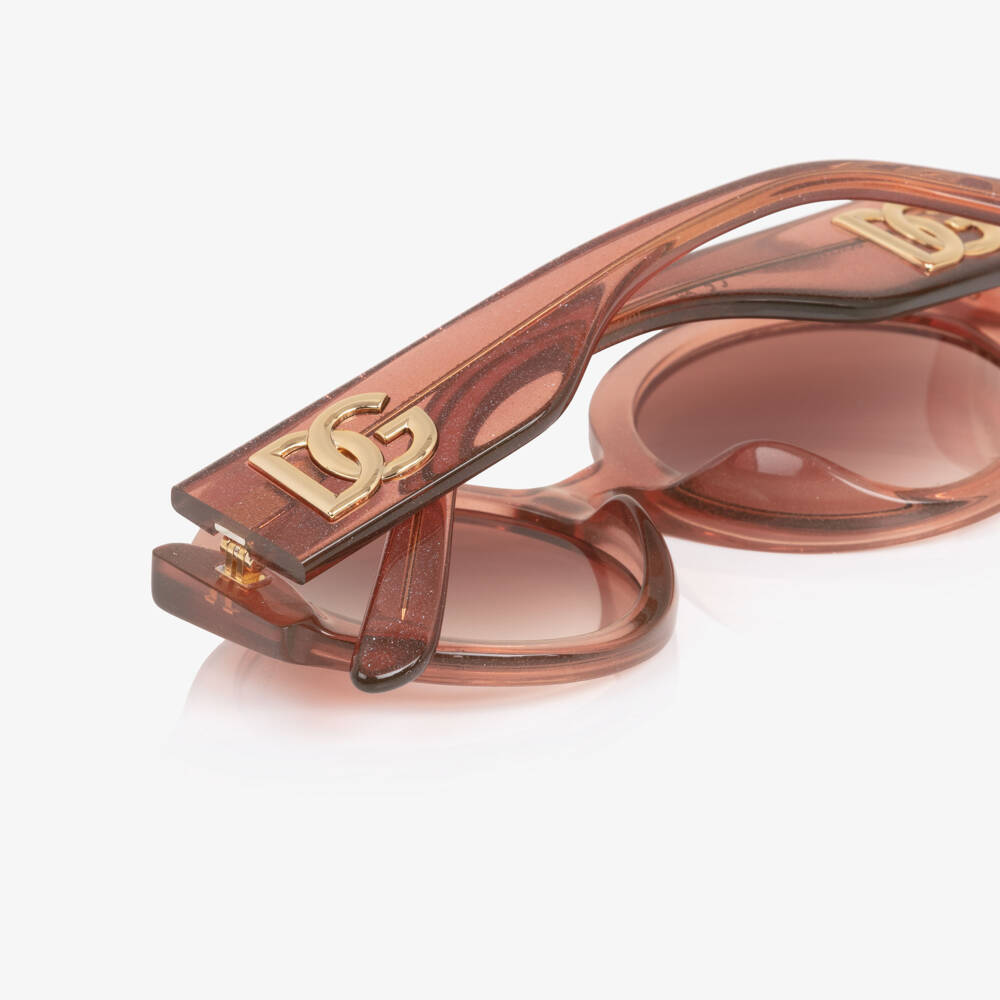 Dolce & Gabbana-Girls Pink Glitter Sunglasses with DG Logo | Childrensalon