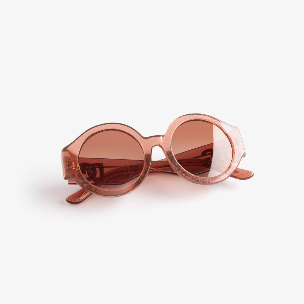 Dolce & Gabbana-Girls Pink Glitter Sunglasses with DG Logo | Childrensalon