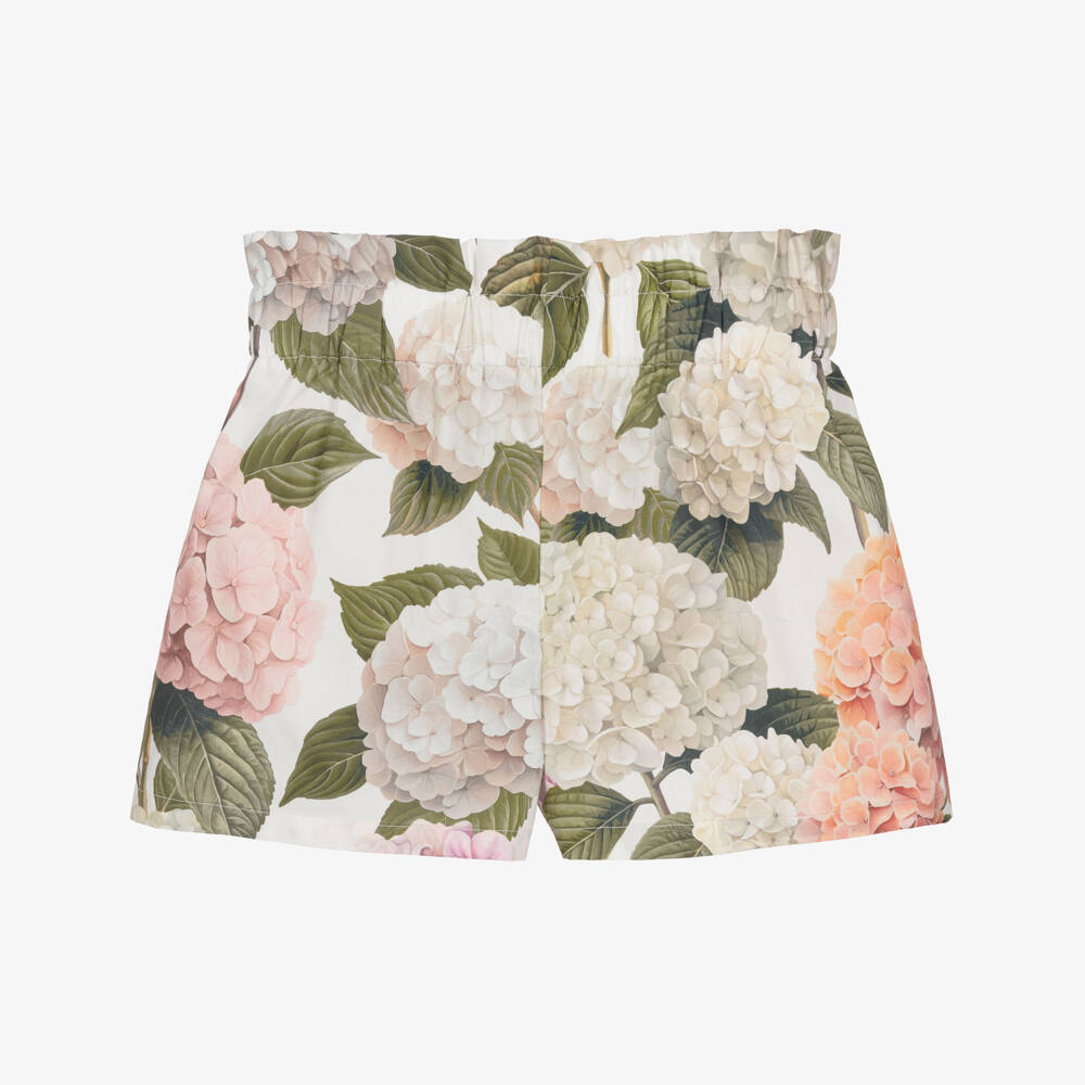 Dolce & Gabbana-Girls Pink & Green Hydrangea Print Poplin Shorts | Childrensalon