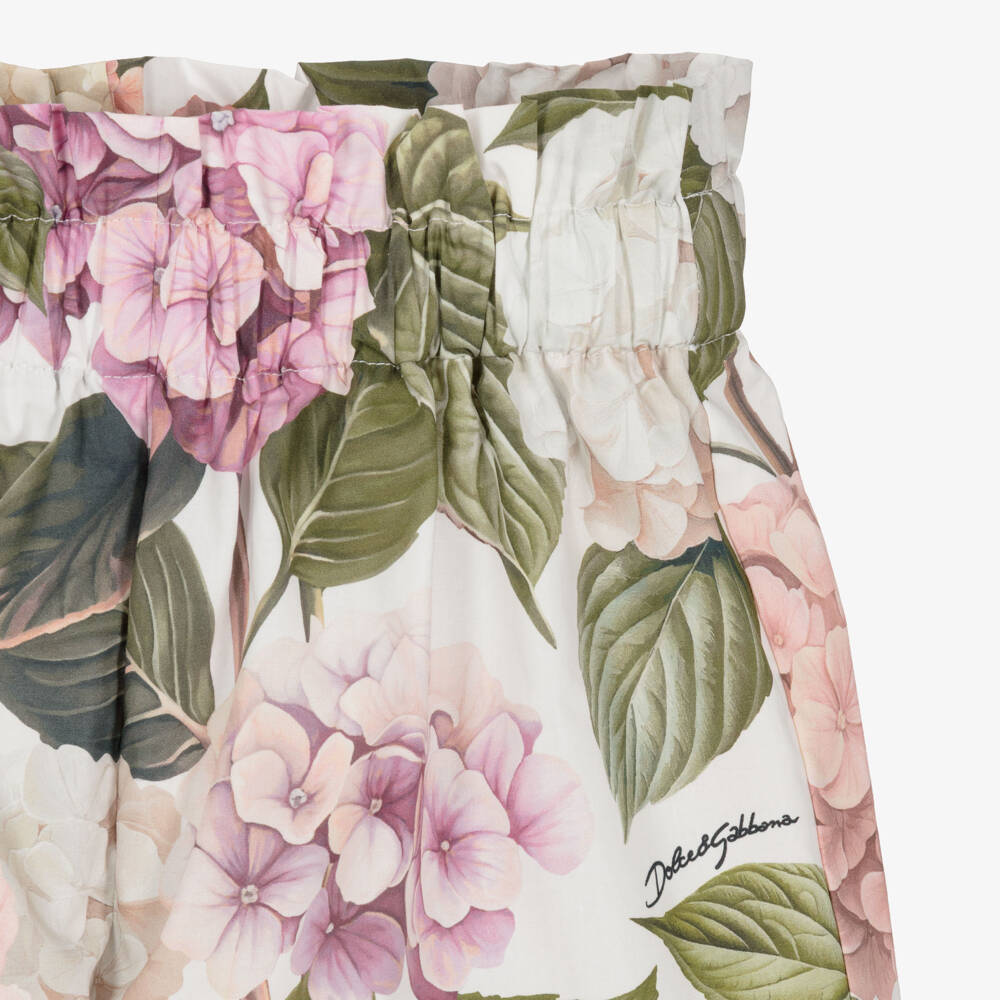 Dolce & Gabbana-Girls Pink & Green Hydrangea Print Poplin Shorts | Childrensalon