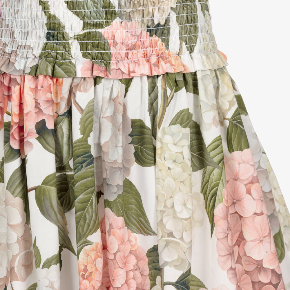 Dolce & Gabbana-Girls Pink & Green Hydrangea Print Poplin Skirt | Childrensalon
