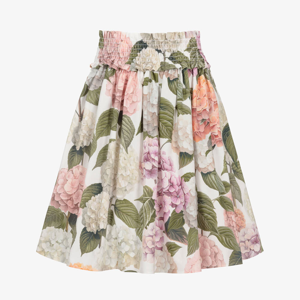 Dolce & Gabbana-Girls Pink & Green Hydrangea Print Poplin Skirt | Childrensalon