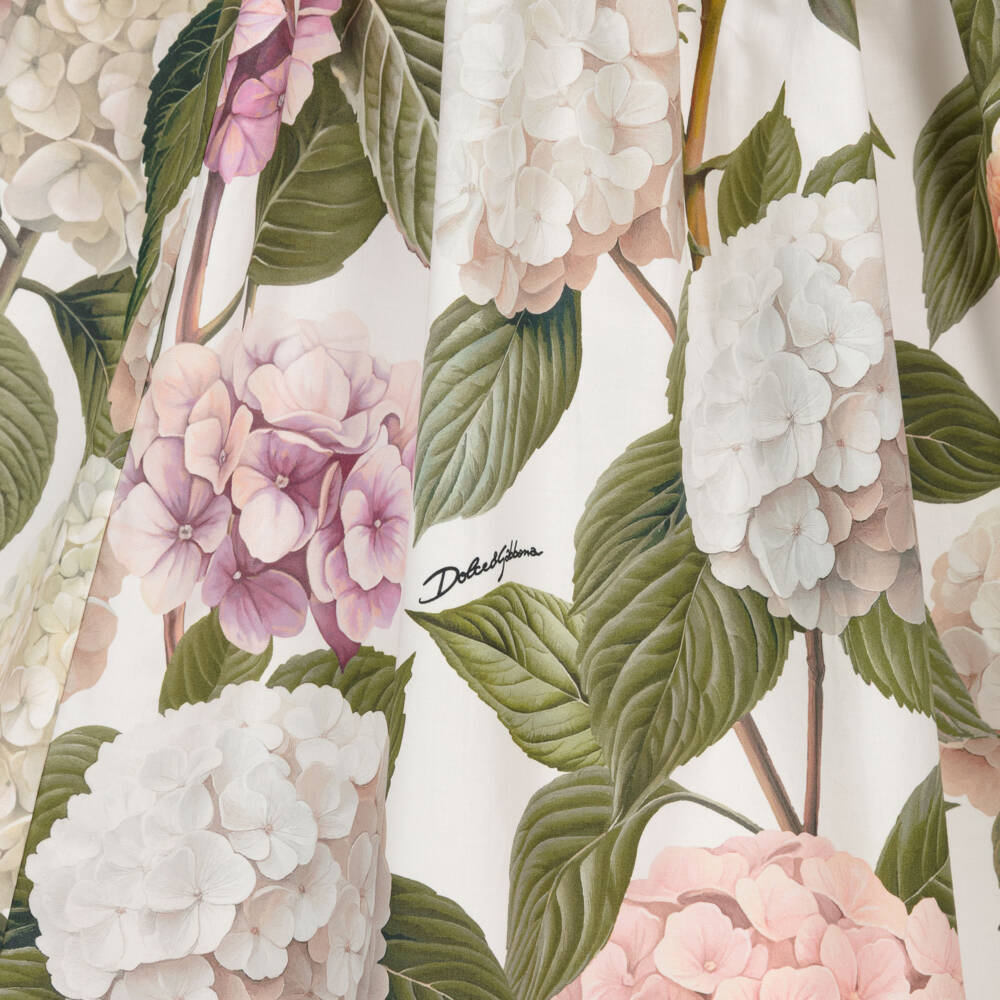 Dolce & Gabbana-Girls Pink & Green Hydrangea Print Poplin Skirt | Childrensalon