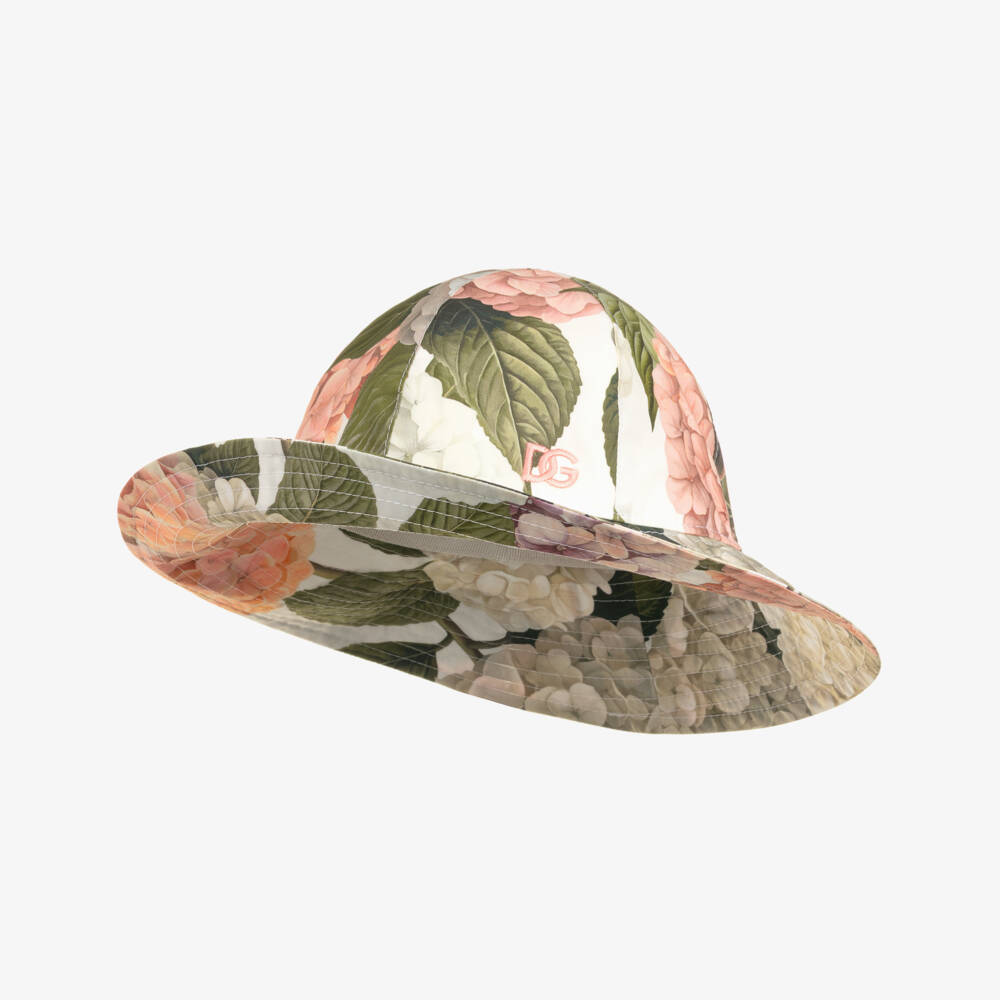 Dolce & Gabbana-Girls Pink & Green Hydrangea Print Poplin Sun Hat | Childrensalon