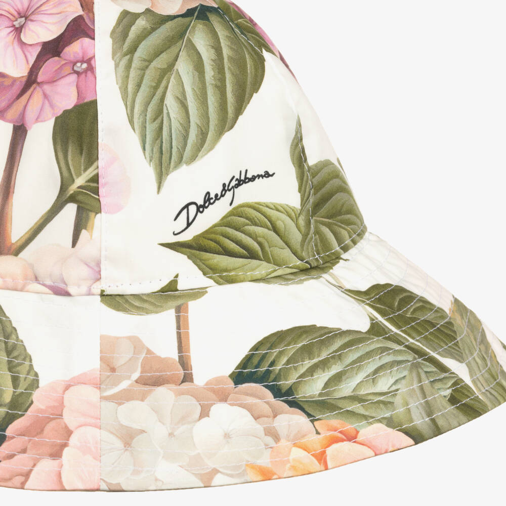 Dolce & Gabbana-Girls Pink & Green Hydrangea Print Poplin Sun Hat | Childrensalon