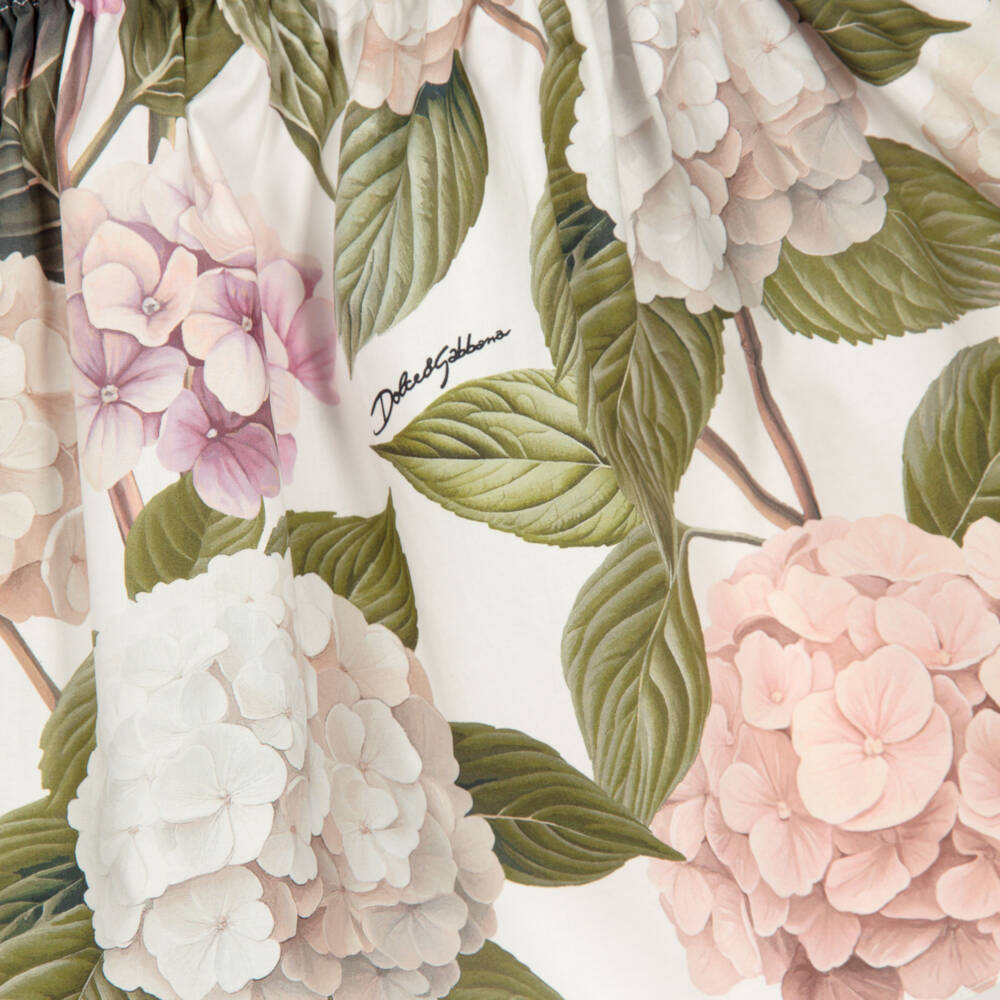 Dolce & Gabbana-Girls Pink & Green Hydrangea Print Poplin Top | Childrensalon