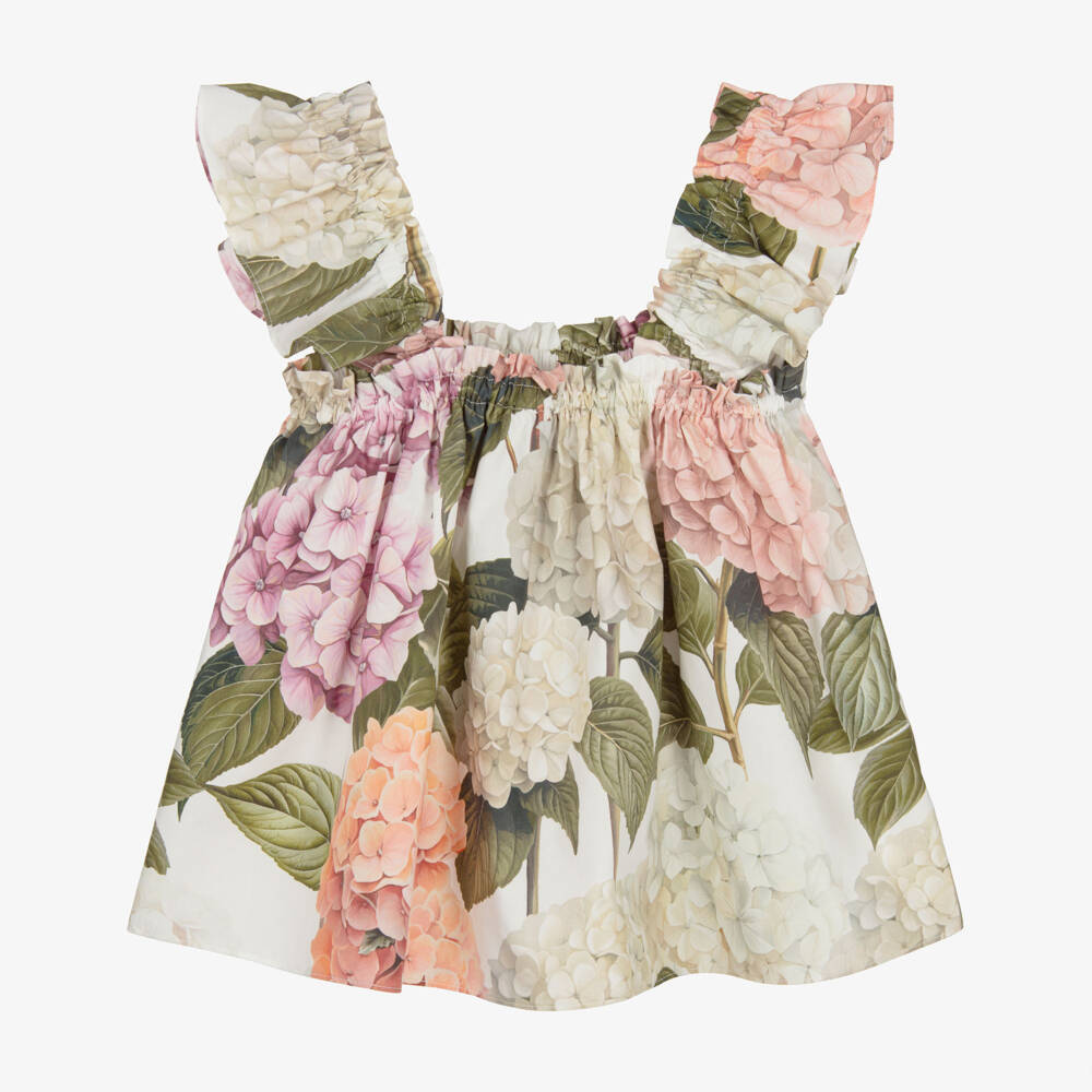 Dolce & Gabbana-Girls Pink & Green Hydrangea Print Poplin Top | Childrensalon