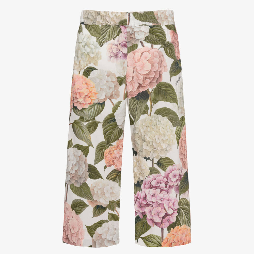 Dolce & Gabbana-Girls Pink & Green Hydrangea Print Poplin Trousers | Childrensalon