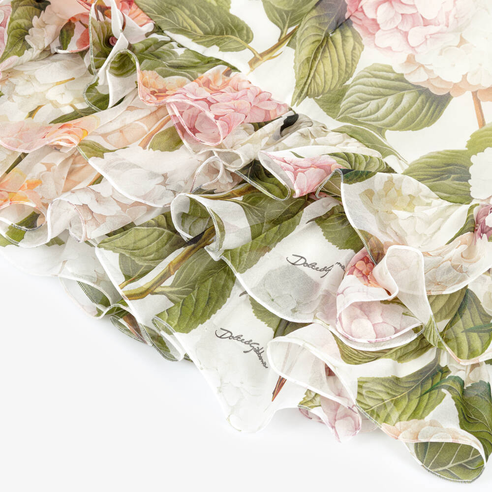 Dolce & Gabbana-Girls Pink & Green Hydrangea Print Silk Chiffon Dress | Childrensalon