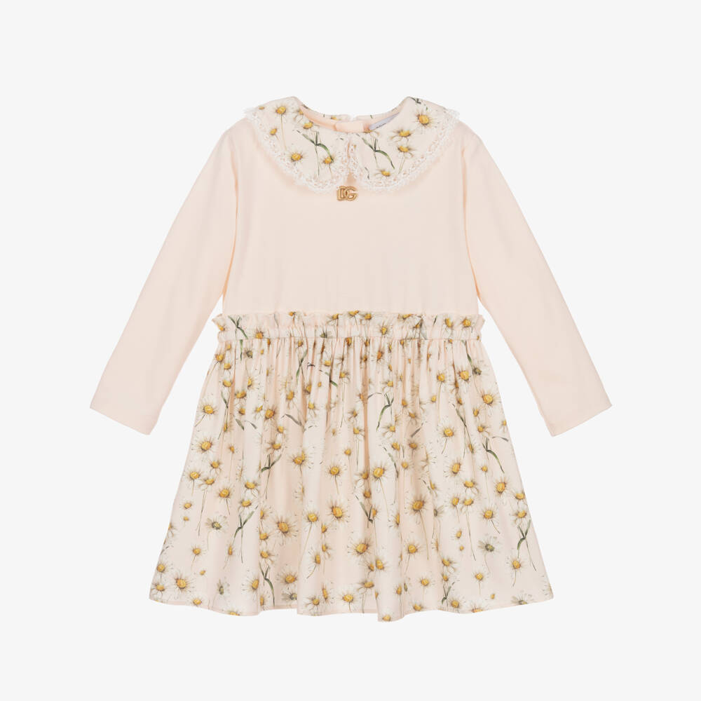 Dolce & Gabbana-Girls Pink Jersey & Twill Flower Print Dress | Childrensalon