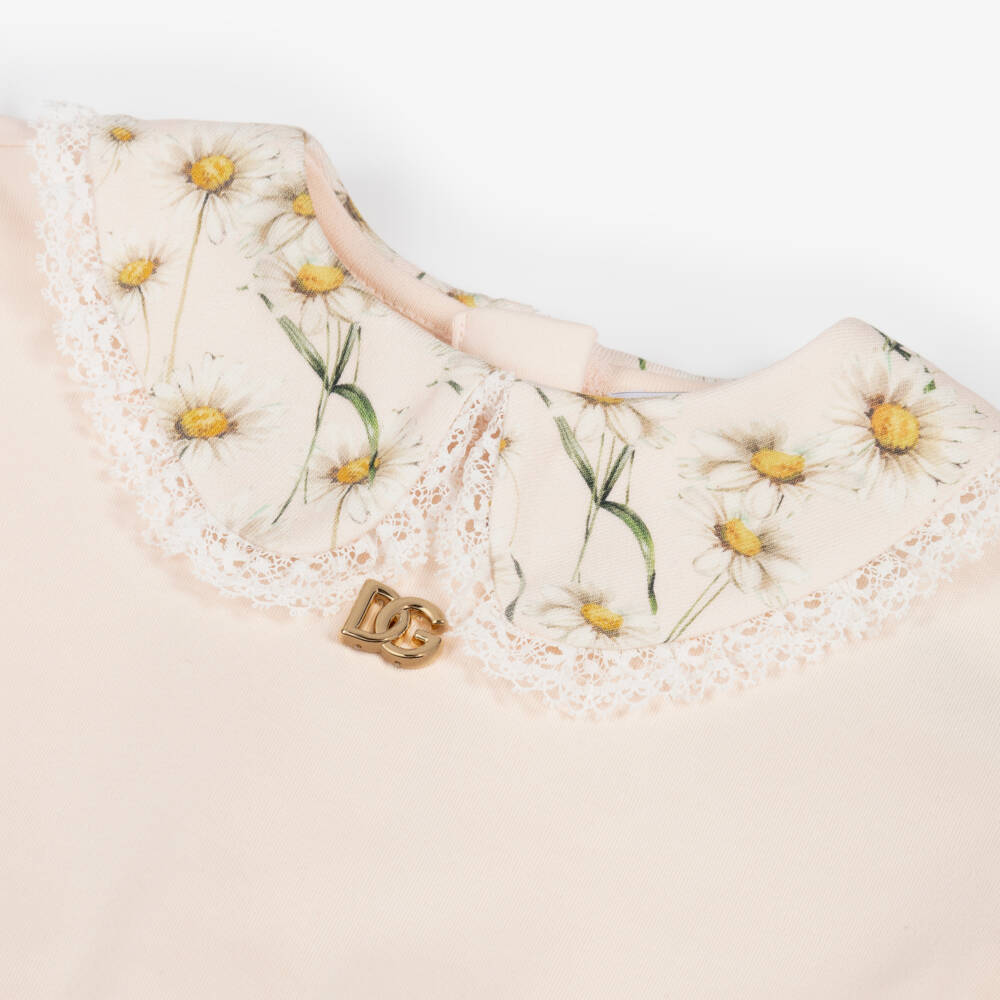 Dolce & Gabbana-Girls Pink Jersey & Twill Flower Print Dress | Childrensalon