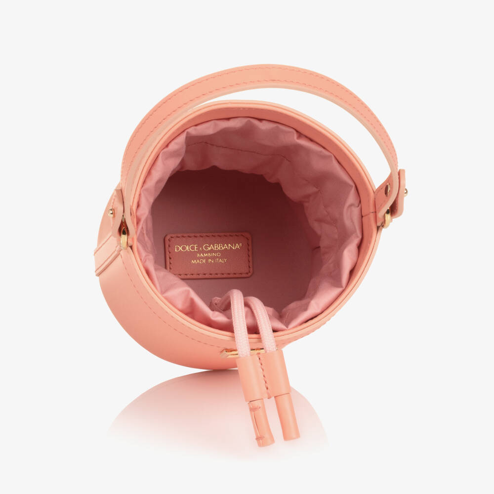 Dolce & Gabbana-Girls Pink Leather DG Logo Bucket Bag (14cm) | Childrensalon