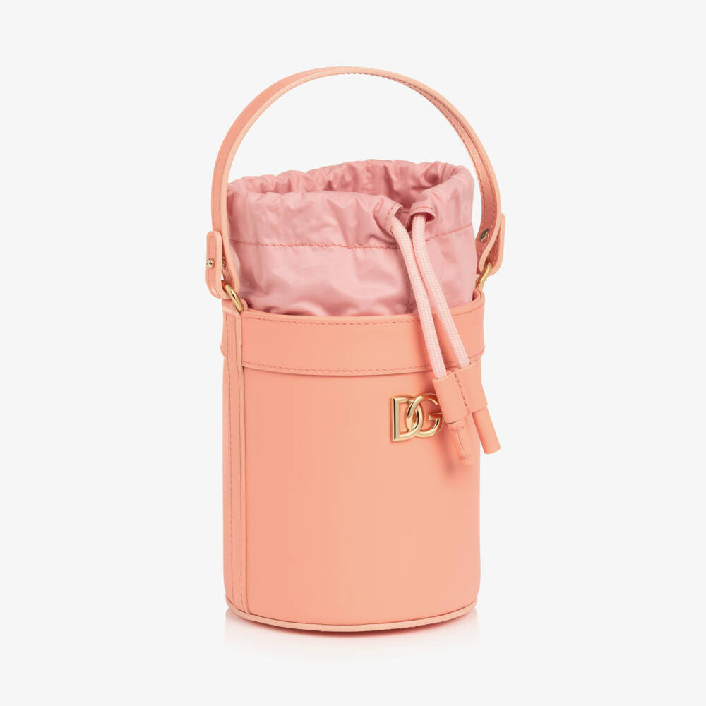 Dolce & Gabbana-Girls Pink Leather DG Logo Bucket Bag (14cm) | Childrensalon