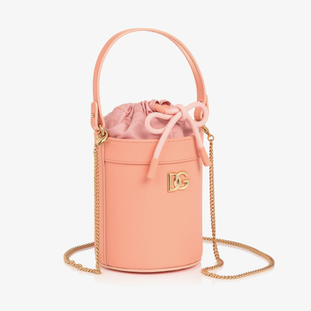 Dolce & Gabbana-Girls Pink Leather DG Logo Bucket Bag (14cm) | Childrensalon