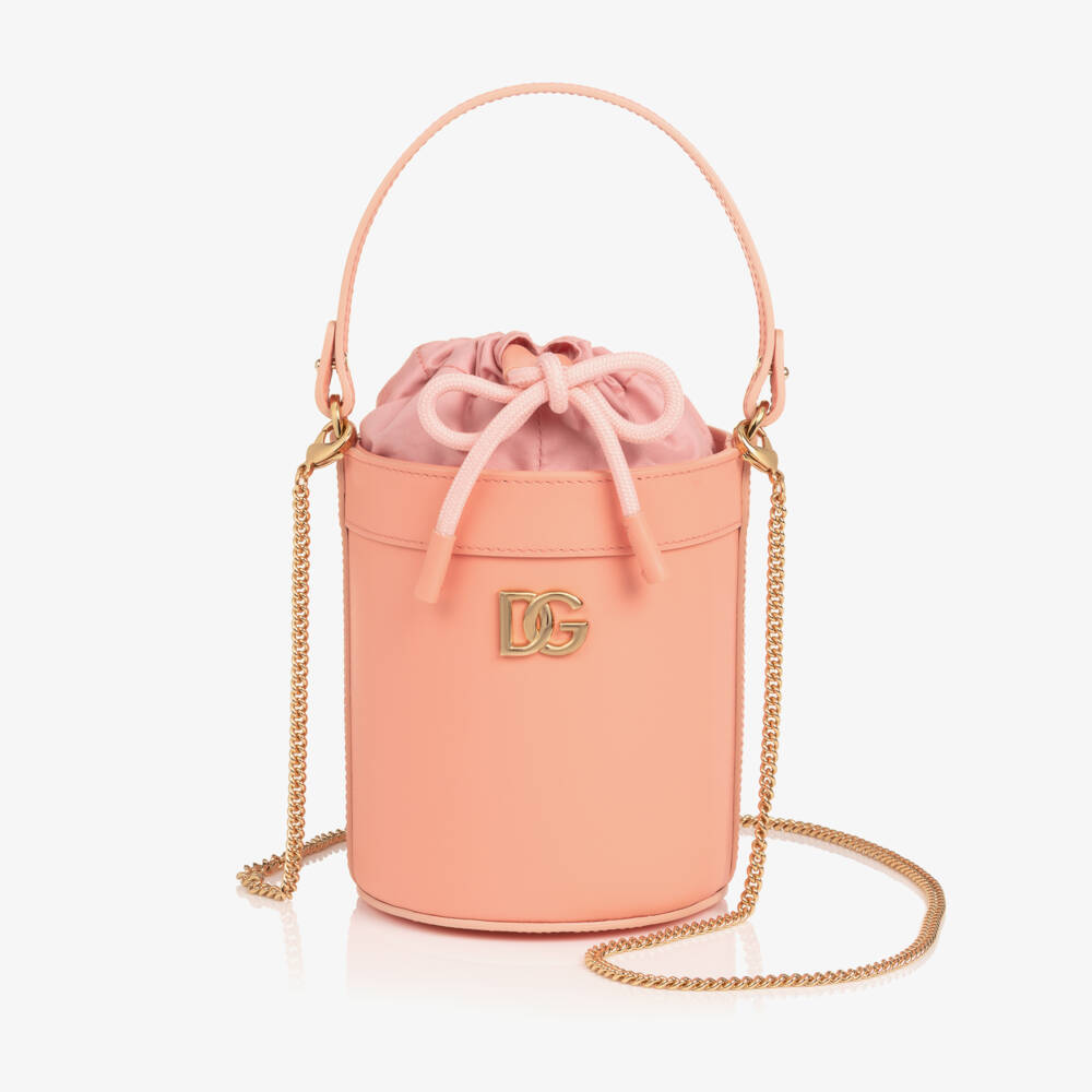 Dolce & Gabbana-Girls Pink Leather DG Logo Bucket Bag (14cm) | Childrensalon