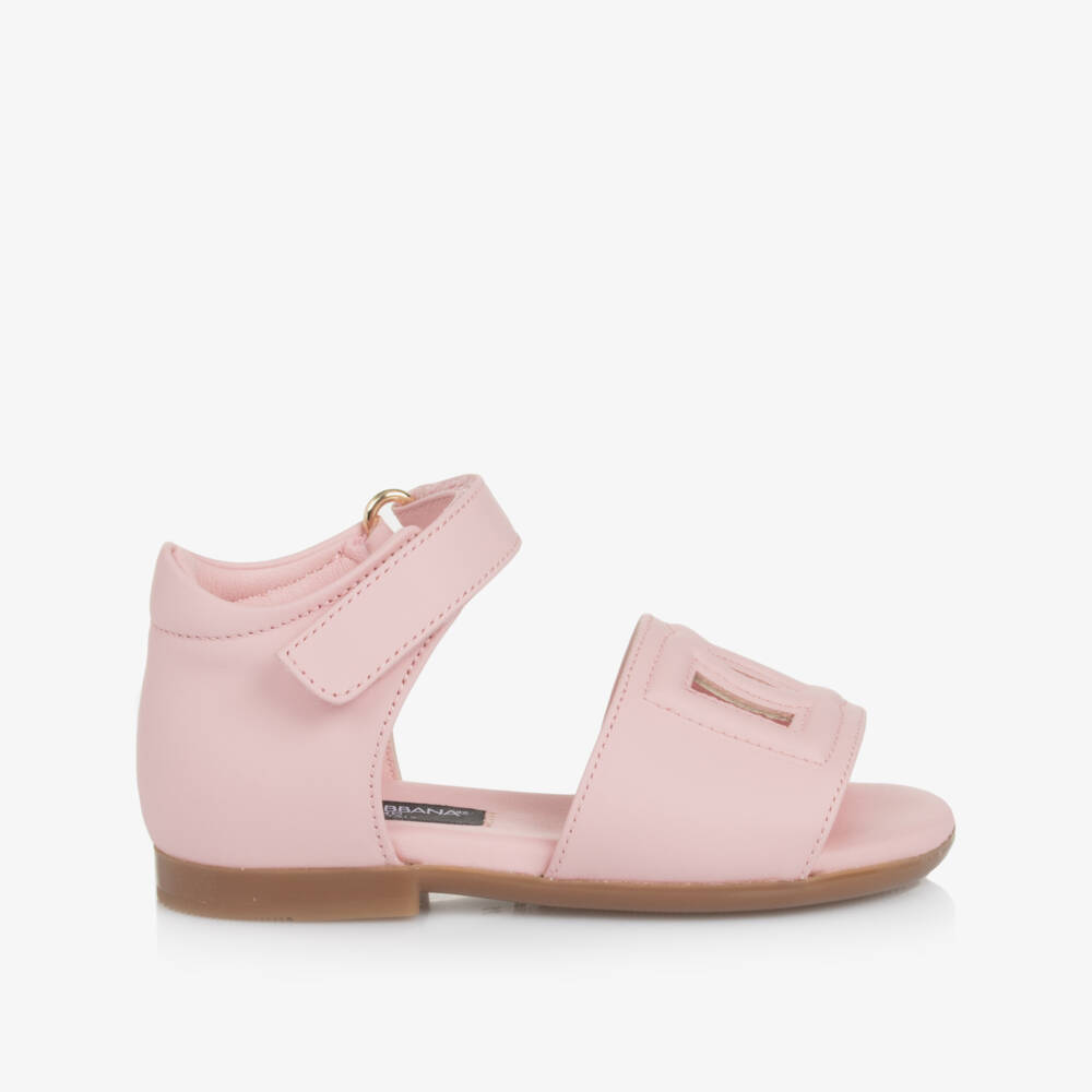 Dolce & Gabbana-Girls Pink Leather DG Velcro Sandals | Childrensalon