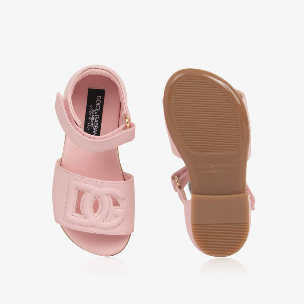 Dolce & Gabbana-Girls Pink Leather DG Velcro Sandals | Childrensalon