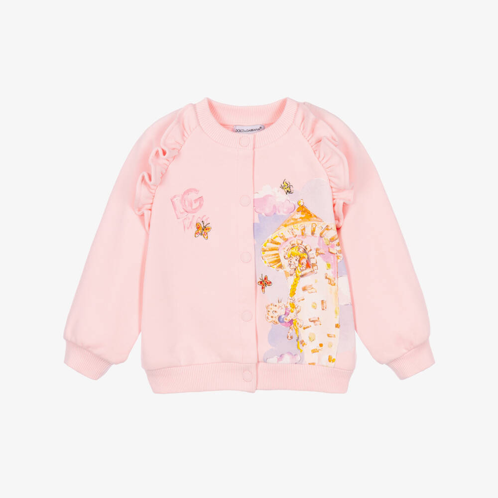 Dolce & Gabbana-Girls Pink Leopard DG Tales Cardigan | Childrensalon