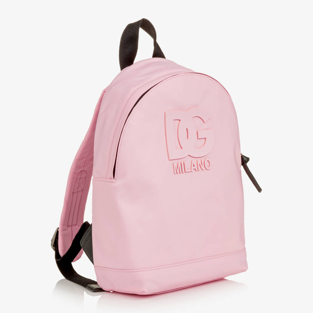 Dolce & Gabbana-Girls Pink Nylon Backpack with DG Logo (31cm) | Childrensalon