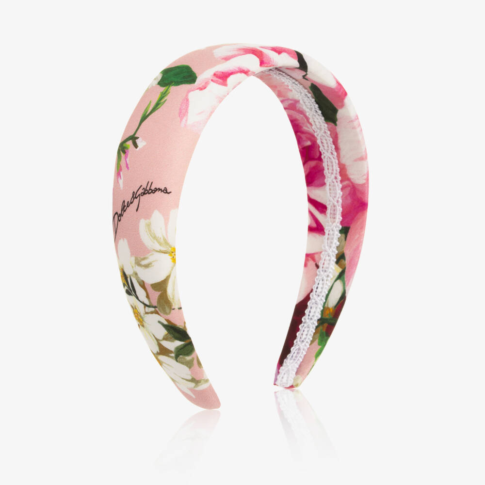 Dolce & Gabbana-Girls Pink Padded Hairband with Floral Print | Childrensalon