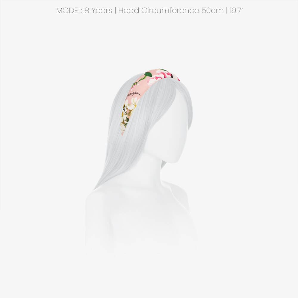 Dolce & Gabbana-Girls Pink Padded Hairband with Floral Print | Childrensalon