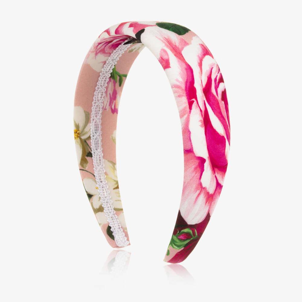 Dolce & Gabbana-Girls Pink Padded Hairband with Floral Print | Childrensalon