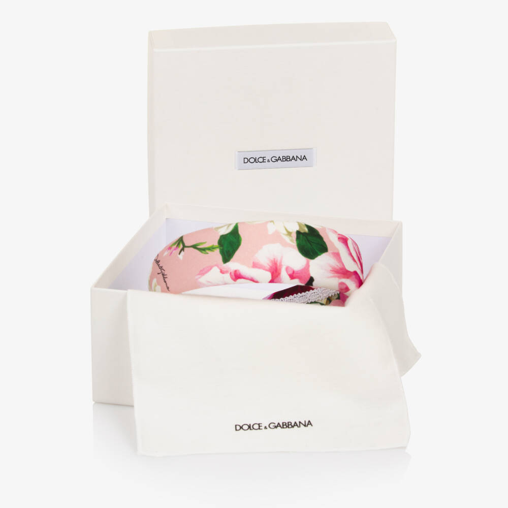 Dolce & Gabbana-Girls Pink Padded Hairband with Floral Print | Childrensalon