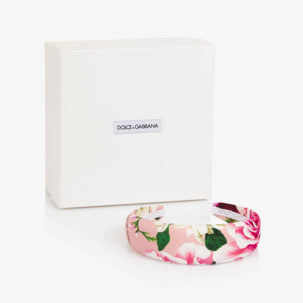Dolce & Gabbana-Girls Pink Padded Hairband with Floral Print | Childrensalon