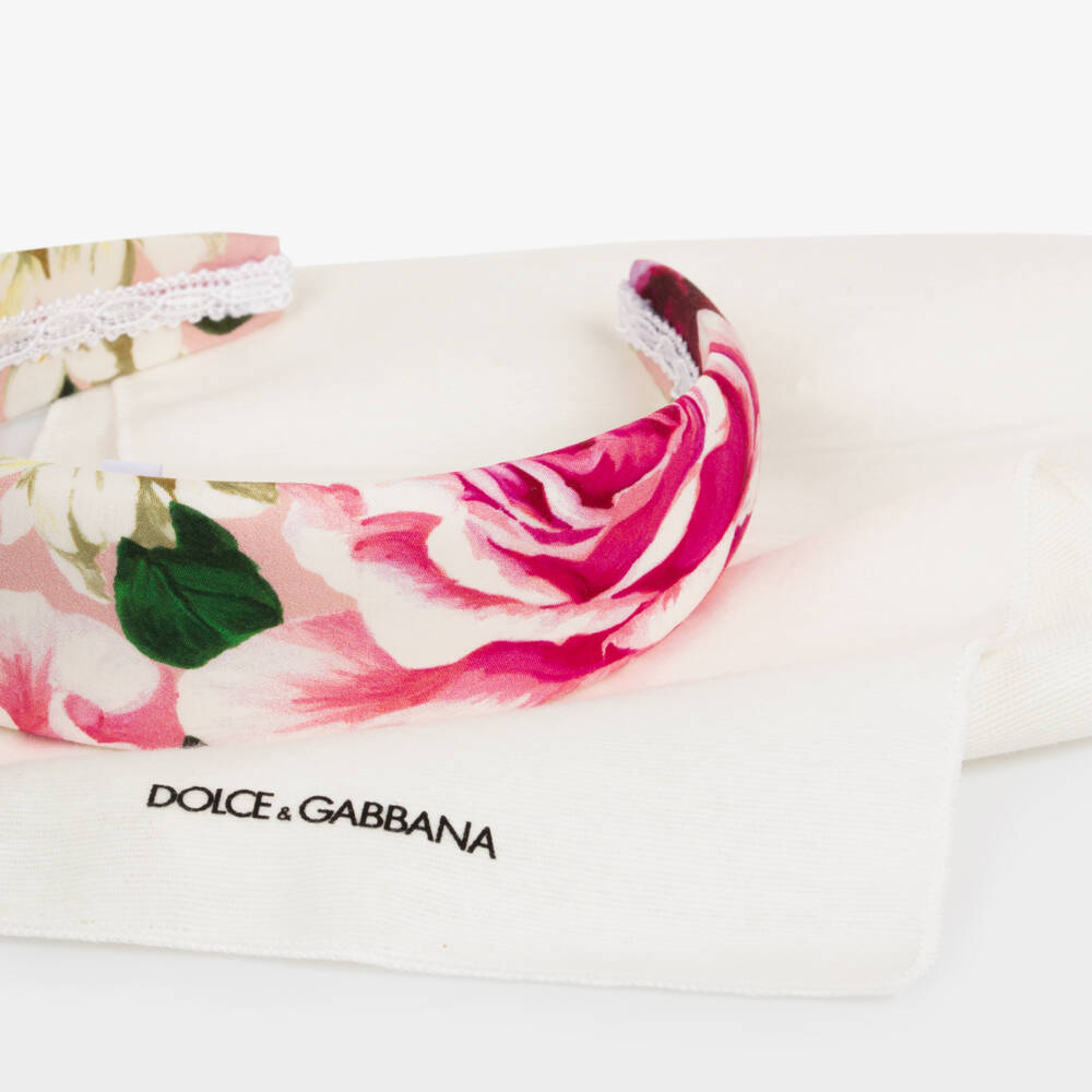Dolce & Gabbana-Girls Pink Padded Hairband with Floral Print | Childrensalon