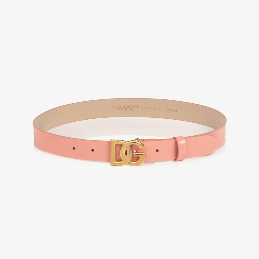 Dolce & Gabbana-Girls Pink Patent Leather & Gold DG Buckle Belt | Childrensalon