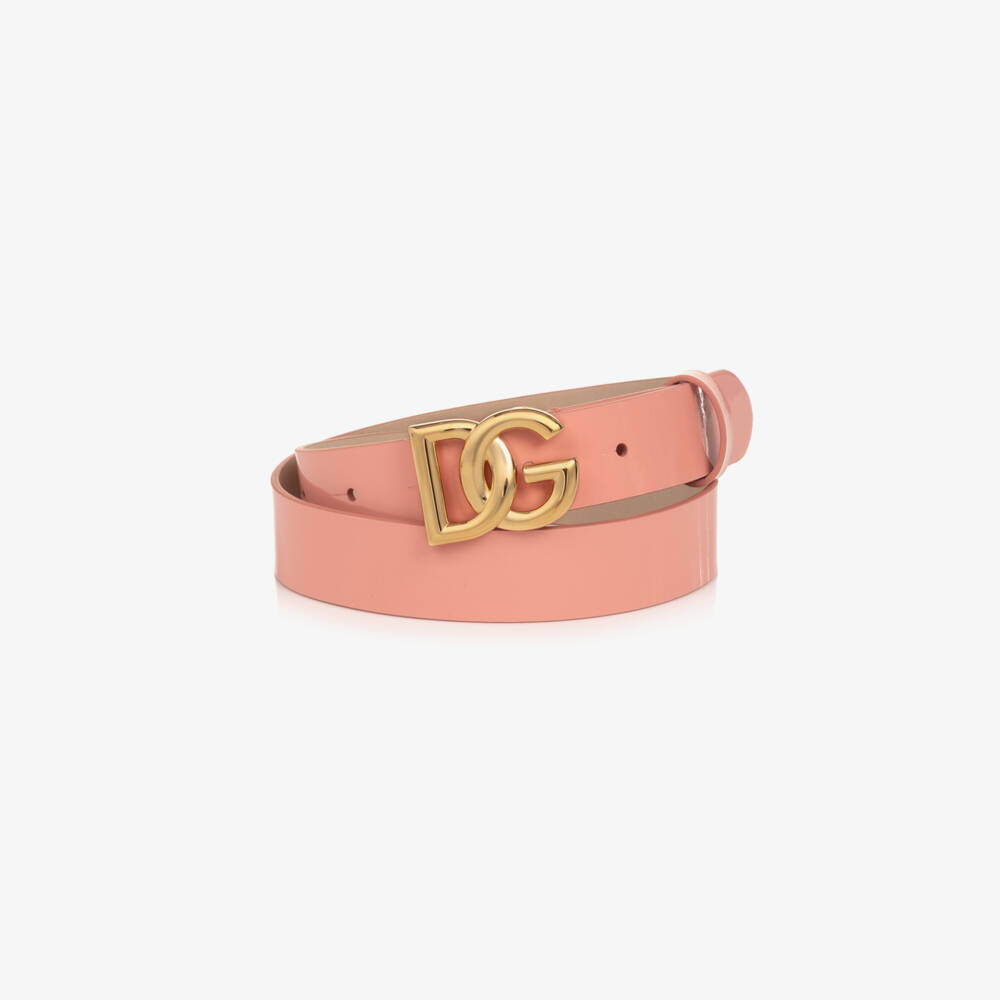 Dolce & Gabbana-Girls Pink Patent Leather & Gold DG Buckle Belt | Childrensalon