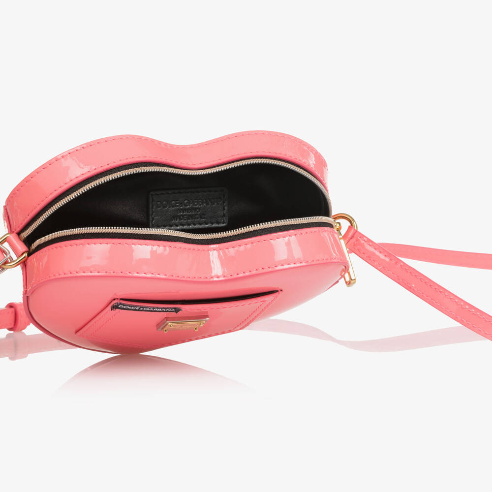 Dolce & Gabbana-Girls Pink Patent Leather Heart Handbag (16cm) | Childrensalon