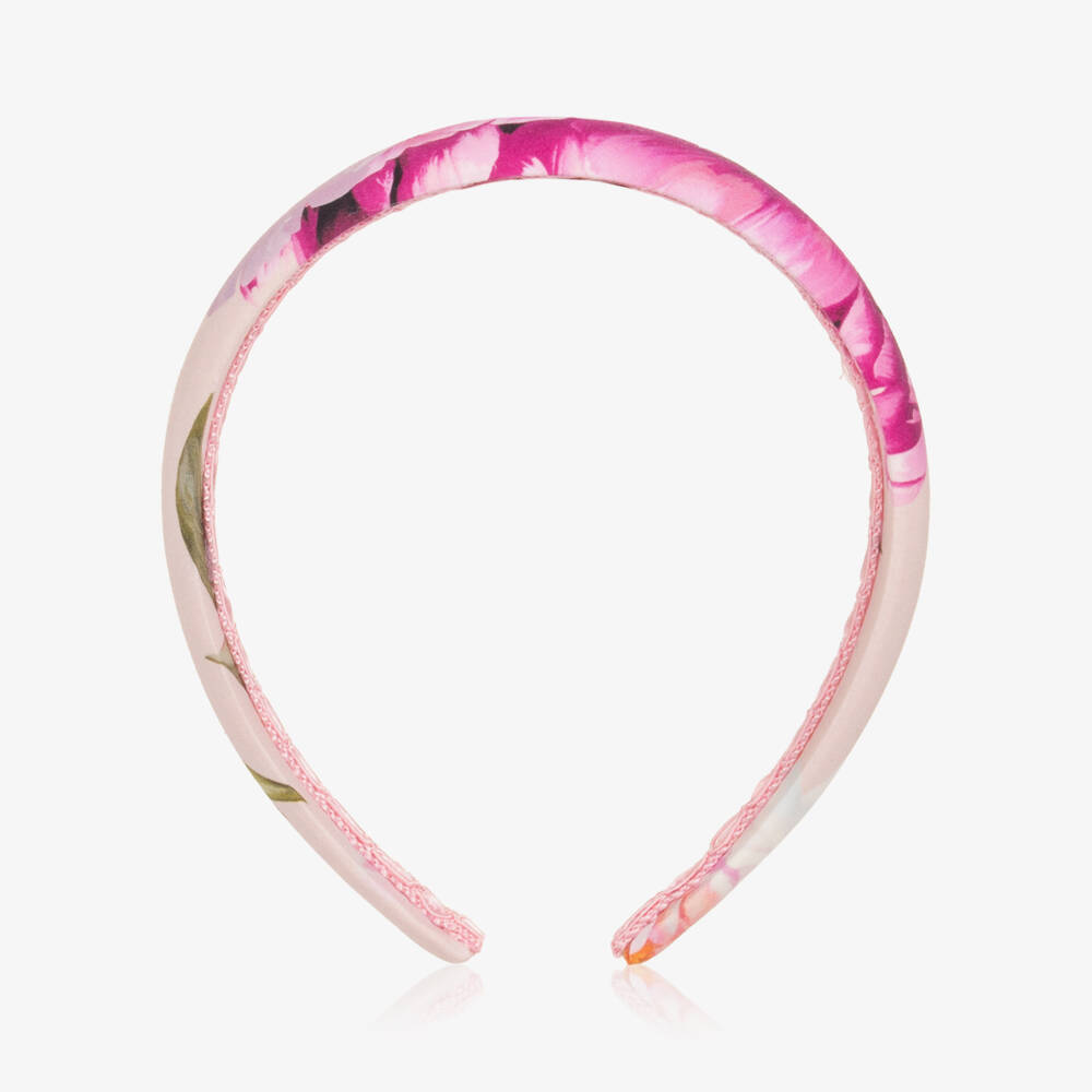 Dolce & Gabbana-Girls Pink Peony Print Cotton Hairband | Childrensalon