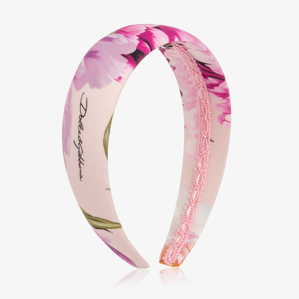 Dolce & Gabbana-Girls Pink Peony Print Cotton Hairband | Childrensalon