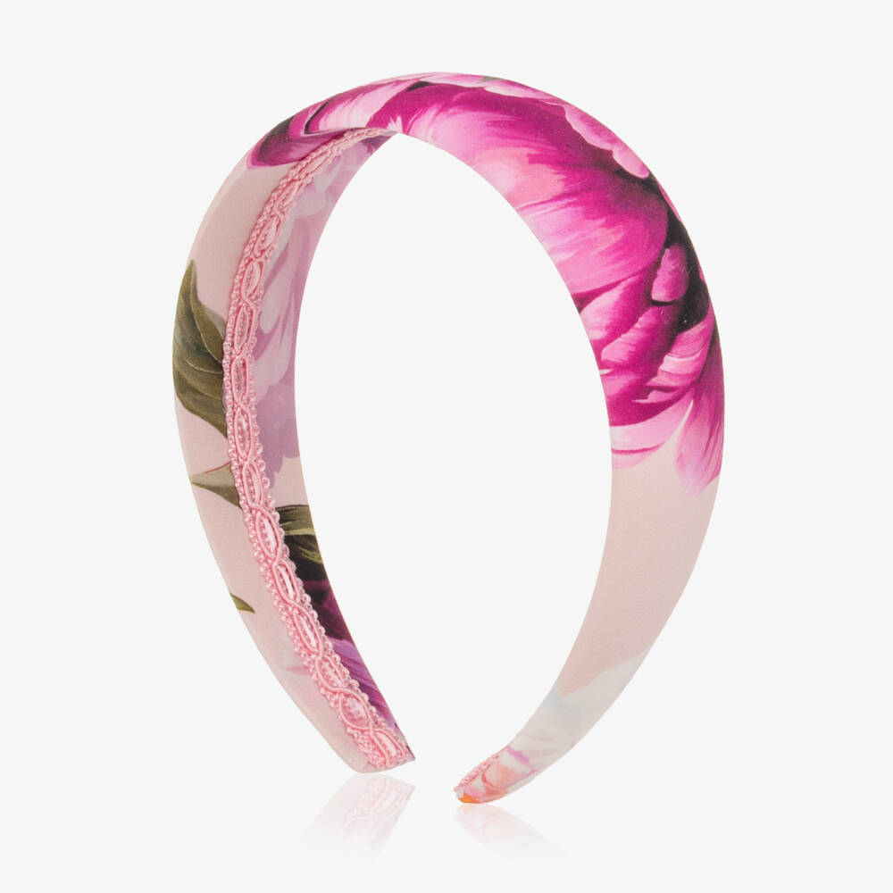 Dolce & Gabbana-Girls Pink Peony Print Cotton Hairband | Childrensalon